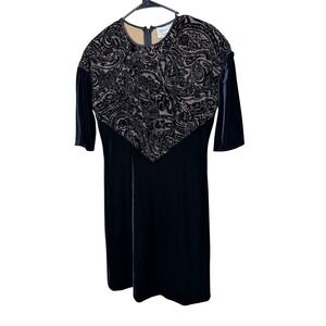 Jeffrey & Marie Evenings Black Velvet Beaded‎ Paisley Party Dress Size 12P